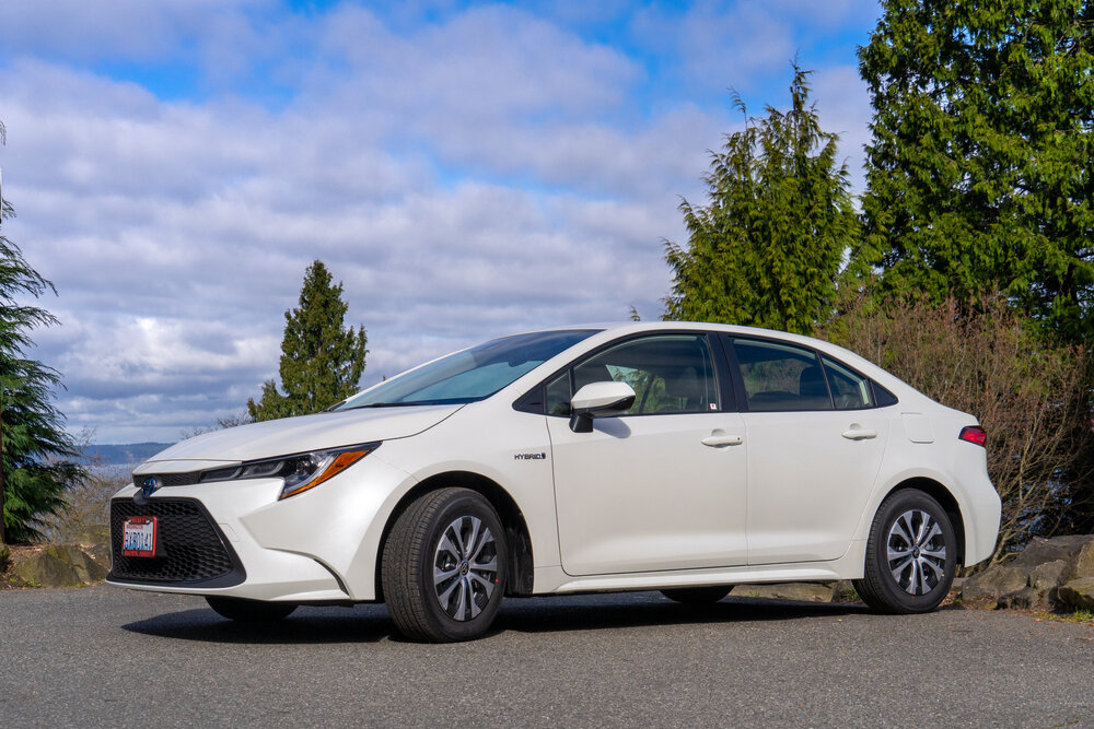 Everett WA. USA 2021 Toyota Corolla Hybrid Vehicle at Howarth Park_shutterstock 1953256963
