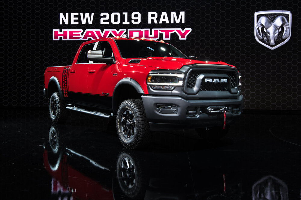 A 2019 Dodge Ram Heavy Duty Hemi 2500 Power Wagon truck, at the North American International Auto Show (NAIAS)._shutterstock 232428460