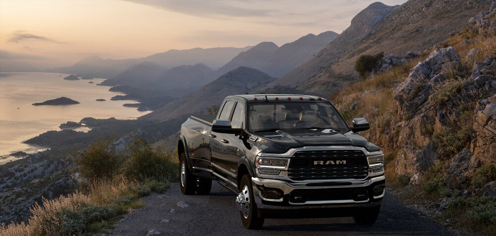 Dodge Ram 2500 on a mountain road.