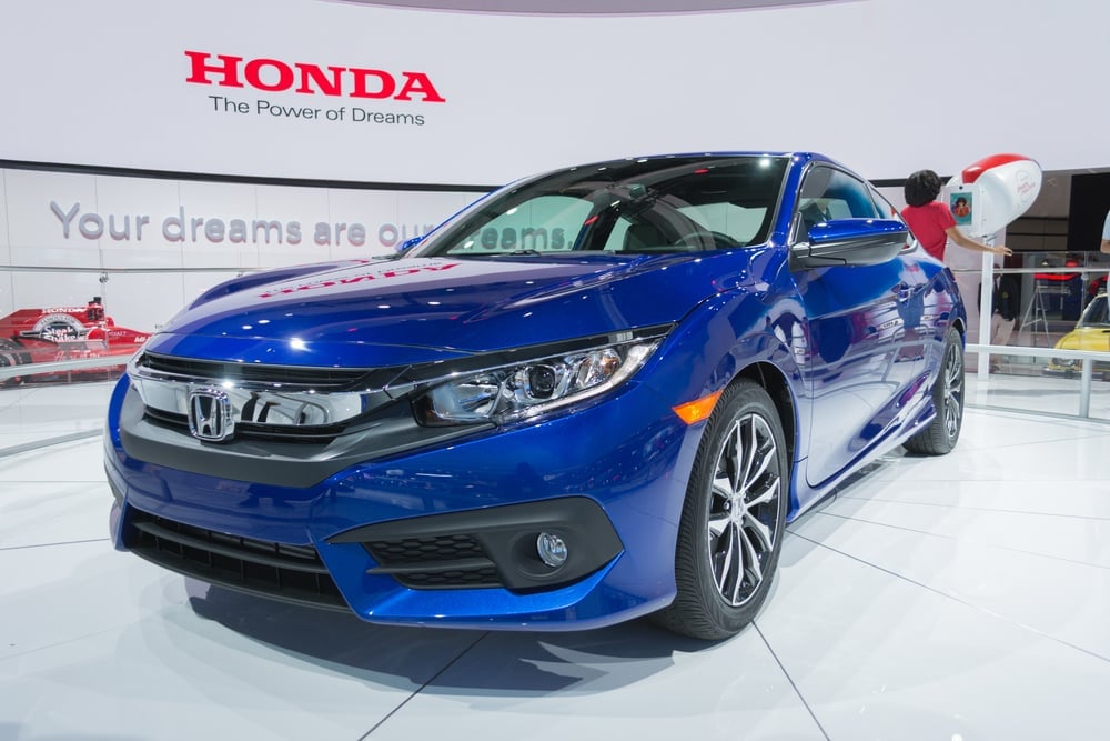 Los Angeles, USA, November 19, 2015, Honda Civic Coupe 2016 on display during the 2015 Los Angeles Auto Show.