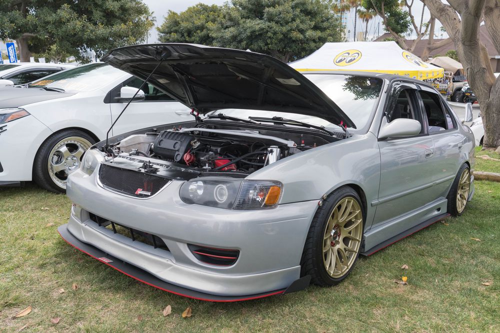 2002 Toyota Corolla with its hood up