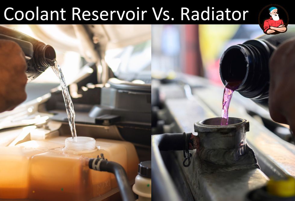 Coolant reservoir on the left vs. a radiator on the right.