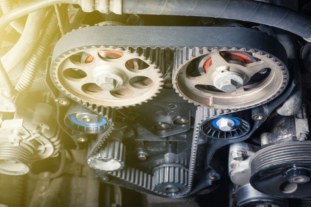 Exposed timing belt on an engine