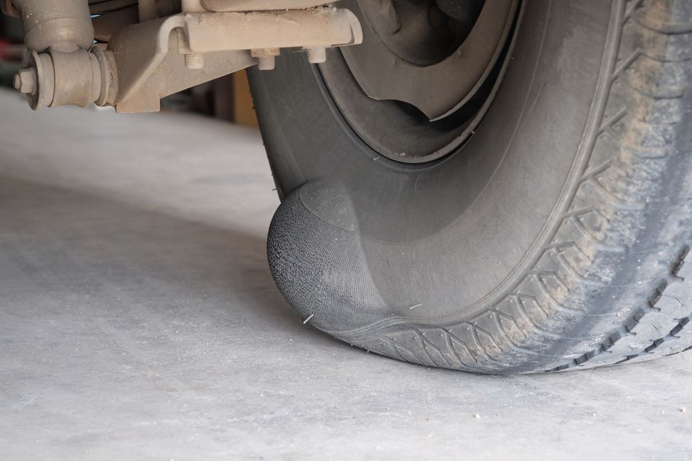 Large tire bubble on the side of older large tire.