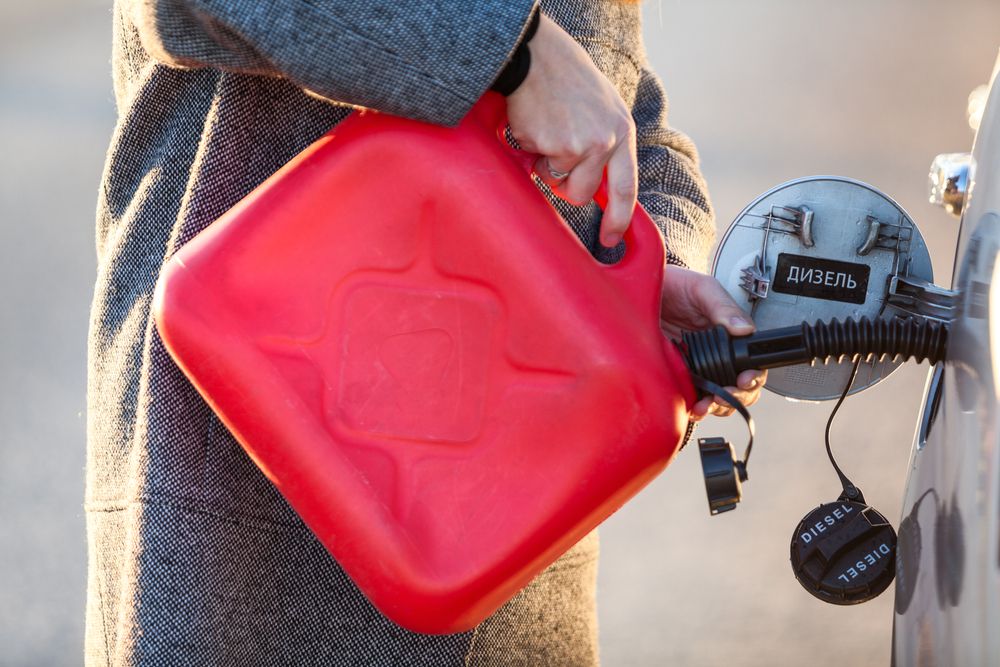 Gasoline containers are red.