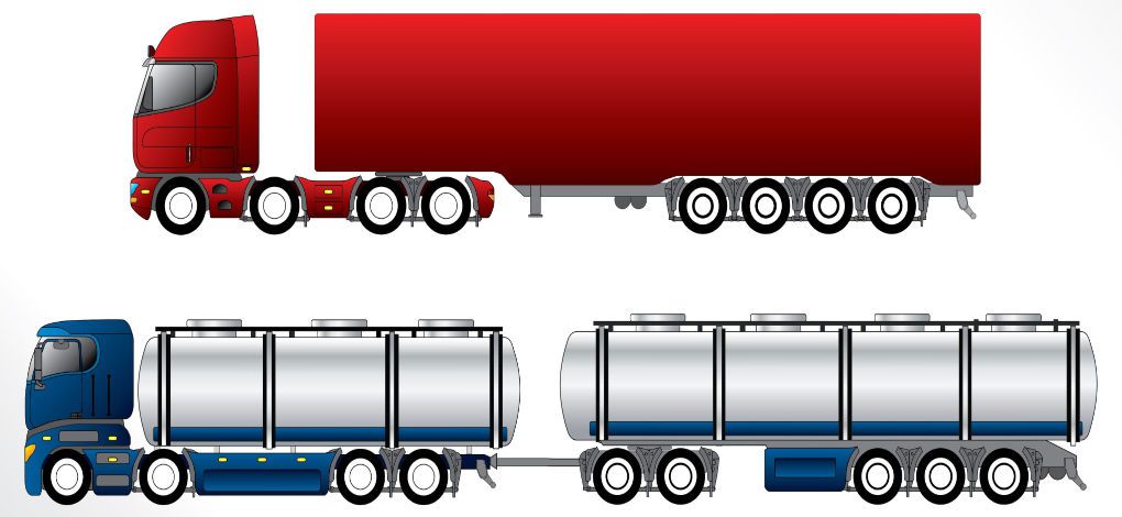 Side view of trucks with 8 or 9 axle