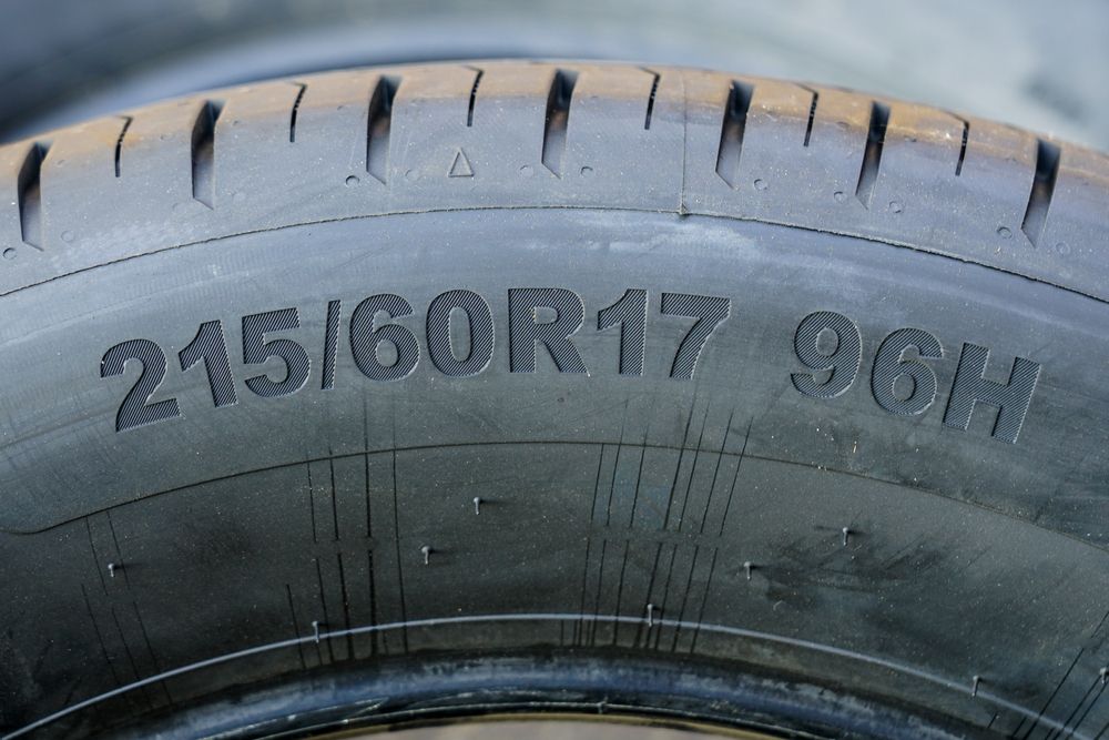 Tire specifications are denoted on the side of the tire.