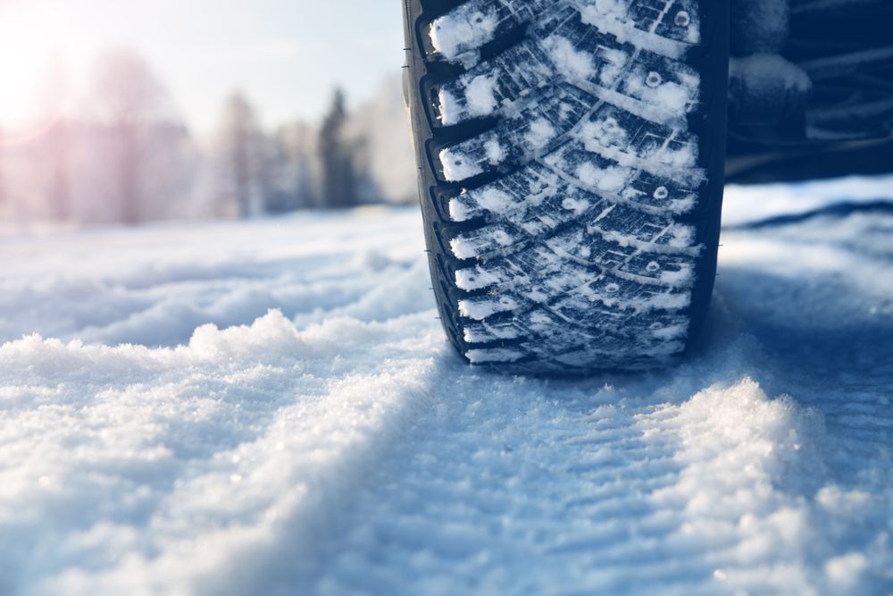 A tire on a winter road.