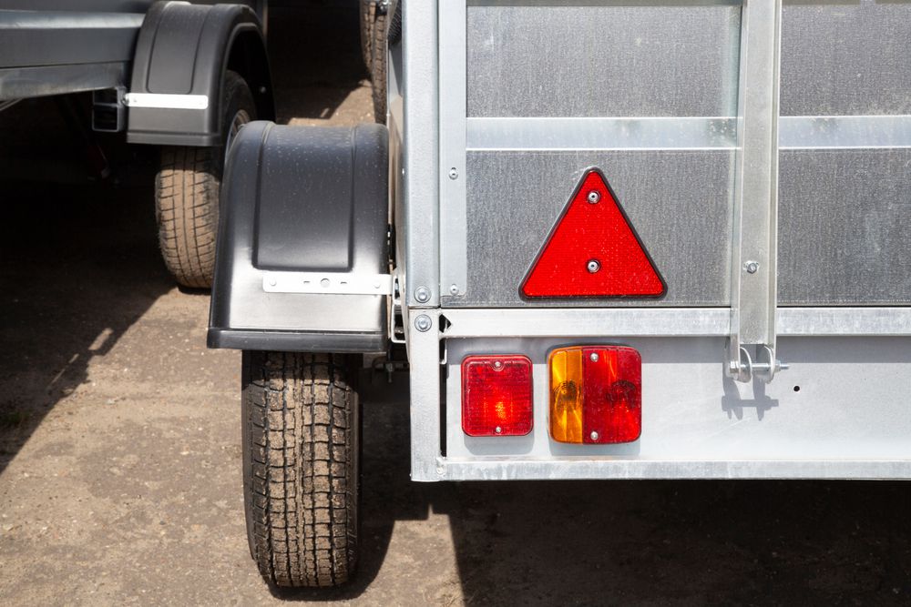 View of trailer tire from the rear