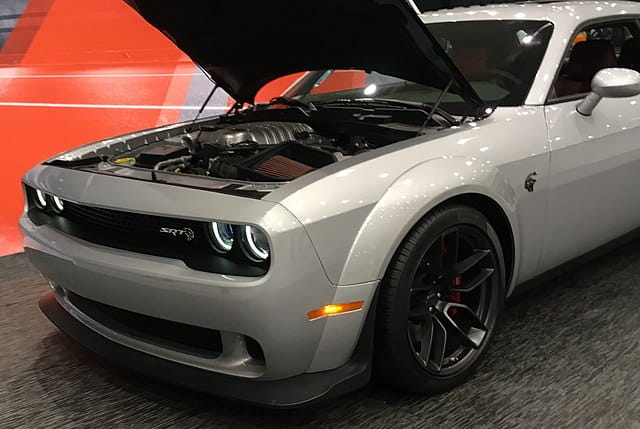 Dodge Challenger with its hood up