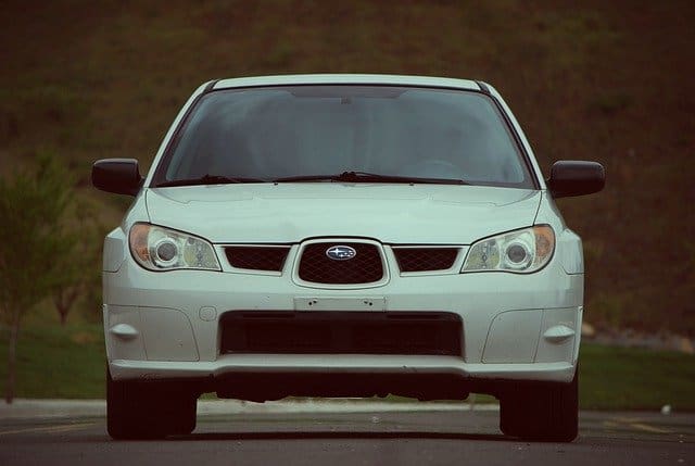 White Subaru Impreza looking at it from front
